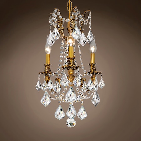 Traditional Versailles 3 Light 13" Crystal Mini Chandelier, Tuscan Gold Frame with Clear Swarovski Crystals, Hanging Ceiling Light